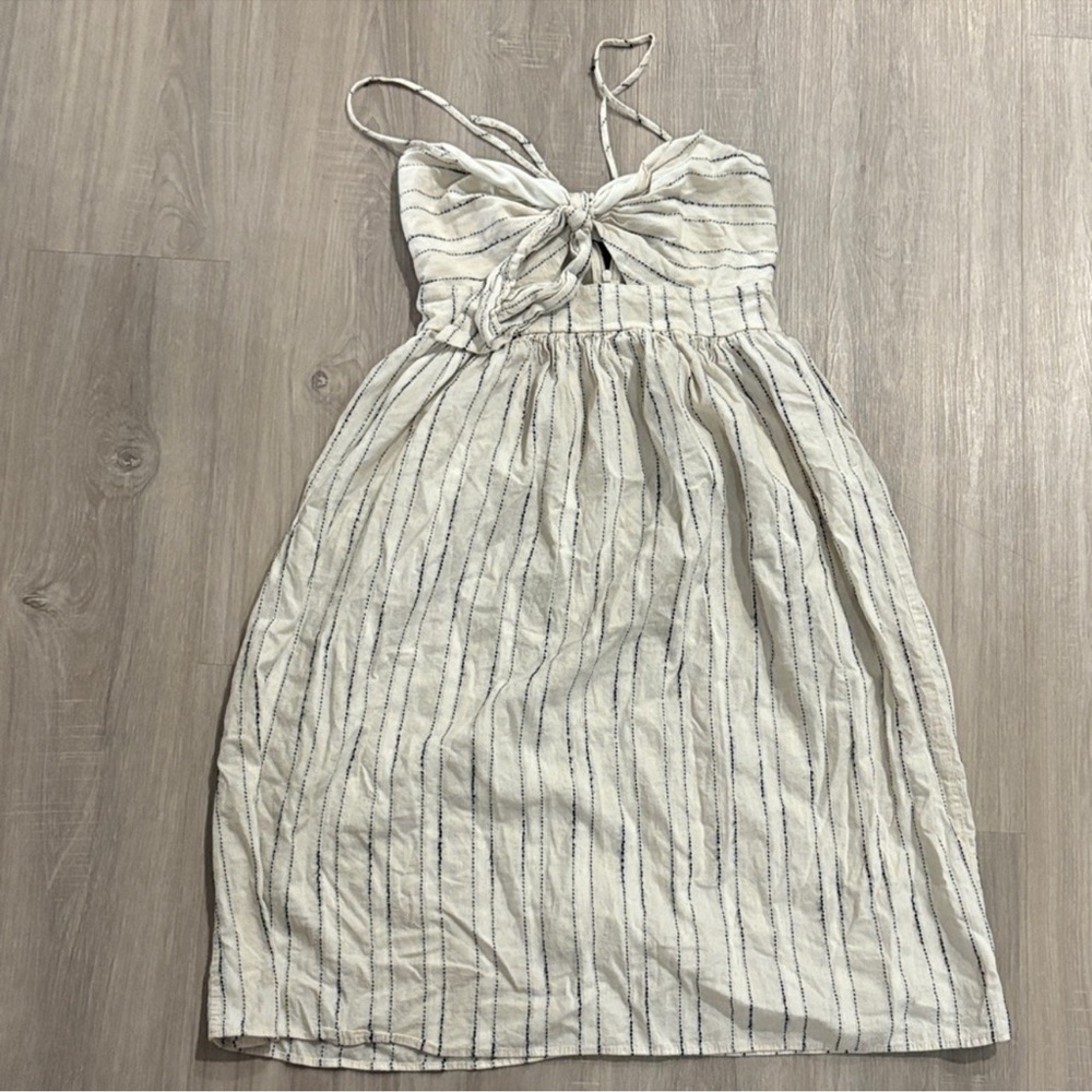 Zara Striped White and Blue Sundress with Cutout Details